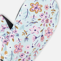 Mid-Season Mittens In Recycled Polyester Blue Mini Flower Print