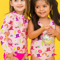 Girls Cowgirl Cutie Cross-Back One Piece Swimsuit