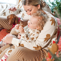 CREAM ONE-PIECE PAJAMA WITH AN ALL OVER PRINT OF COOKIES IN STRETCH JERSEY, BABY