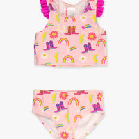 Girls Cowgirl Cutie Racerback Flutter Tankini 2-Piece Swimsuit