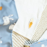 CREAM AND BLUE TWO-PIECES PAJAMA WITH BUNNIES AND CHICKENS PRINT, BABY