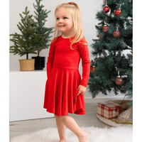 Long Sleeves Twirl Dress - Santa Red