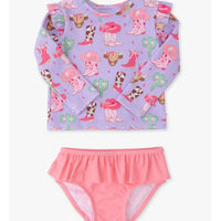 Girls Howdy Darlin’ Flutter Long Sleeve Rash Guard Skirted 2-Piece Swimsuit