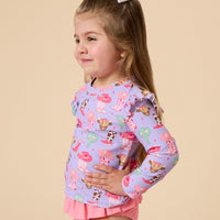 Girls Howdy Darlin’ Flutter Long Sleeve Rash Guard Skirted 2-Piece Swimsuit