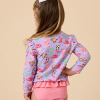 Girls Howdy Darlin’ Flutter Long Sleeve Rash Guard Skirted 2-Piece Swimsuit