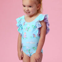 Girls Once Upon a Castle Butterfly Sleeve One Piece Swimsuit