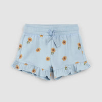 Sunflower Print on Celestial Blue Ruffled Shorts