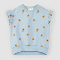 Sunflower Print on Celestial Blue Top