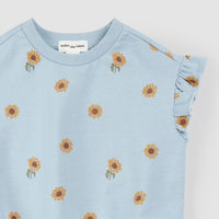 Sunflower Print on Celestial Blue Top