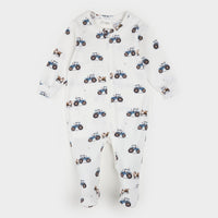 Tractor Ride Print on Off-White LunaKnit Sleeper