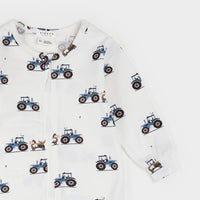 Tractor Ride Print on Off-White LunaKnit Sleeper