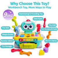 Toddler Musical Workbench Toys for One Year Old Boys, Baby Pretend Play Tool Set
