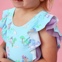 Girls Once Upon a Castle Butterfly Sleeve One Piece Swimsuit