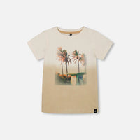 Short Sleeve Organic Cotton Graphic Tee Gradient White And Beige