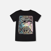 Organic Cotton Graphic Tee Black And Multicolored Dino