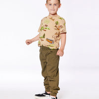 Printed Organic Cotton Tee Camping Beige