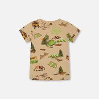 Printed Organic Cotton Tee Camping Beige