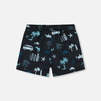 Printed Swim Trunks Light Blue Beach On Black