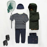 NAVY SLIM FITTED PANTS IN FRENCH TERRY, CHILD