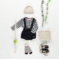 PLAID NAVY AND CREAM T-SHIRT WITH LONG SLEEVES IN JERSEY, BABY