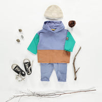 BLUE HOODIE WITH COLOR BLOCK IN FRENCH TERRY, BABY