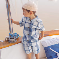 BLUE AND CREAM PLAID BERMUDA SHORTS, BABY