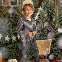 GRAY STRIPED KNIT POLO SHIRT, CHILD