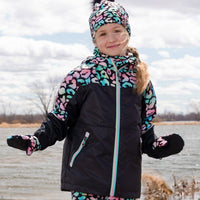 Stretch Jersey Hat Black Animal Print With Pompom