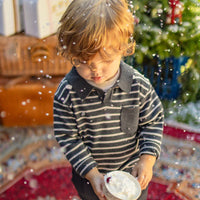 GRAY STRIPED KNIT POLO SHIRT, BABY