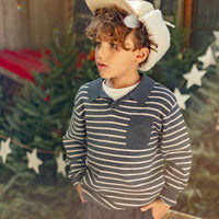 GRAY STRIPED KNIT POLO SHIRT, CHILD
