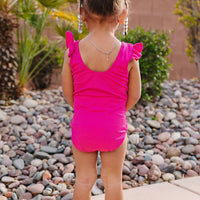 Hot Pink Ruffle Shoulder One Piece