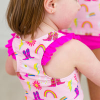 Girls Cowgirl Cutie Racerback Flutter Tankini 2-Piece Swimsuit