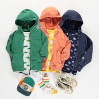 NAVY HOODED SWEATER WITH ZIPPER IN FRENCH TERRY, CHILD