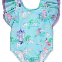 Girls Once Upon a Castle Butterfly Sleeve One Piece Swimsuit