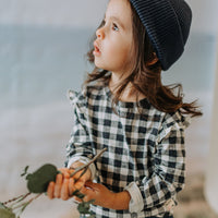 PLAID NAVY AND CREAM T-SHIRT WITH LONG SLEEVES IN JERSEY, BABY