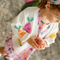 Cream knit cardigan with fruit patterns, baby