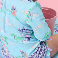 Baby Girls Once Upon a Castle Long Sleeve One Piece Rash Guard Swimsuit with Signature Rear Ruffles