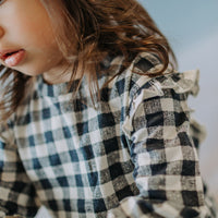 PLAID NAVY AND CREAM T-SHIRT WITH LONG SLEEVES IN JERSEY, BABY