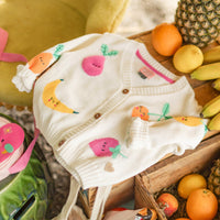 Cream knit cardigan with fruit patterns, baby