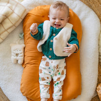 Cream evolutive pants with all over print, newborn