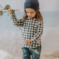 PLAID NAVY AND CREAM T-SHIRT WITH LONG SLEEVES IN JERSEY, BABY