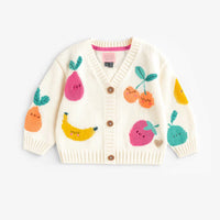 Cream knit cardigan with fruit patterns, baby