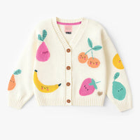 Cream knit cardigan with fruit patterns, child