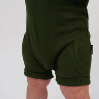 Ribbed Bamboo Short Sleeve Shortall Romper - Forest Green