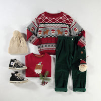 RED KNIT SWEATER WITH FESTIVE PATTERNS, CHILD