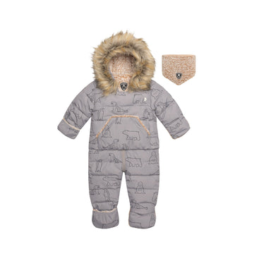 One Piece Baby Car Seat Snowsuit With Grey Arctic Friends Print