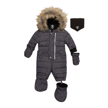 One Piece Baby Snowsuit Grey With Textured Print