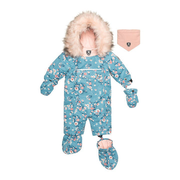 One Piece Baby Car Seat Snowsuit With Spring Flower Print