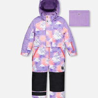 One Piece Lavender Snowsuit With Unicorns In The Cloud Print