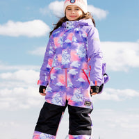 One Piece Lavender Snowsuit With Unicorns In The Cloud Print